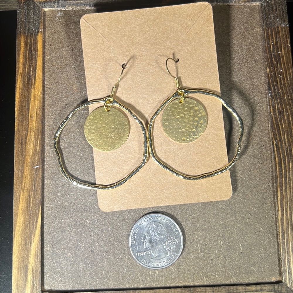Hammed gold coin style hoop earrings